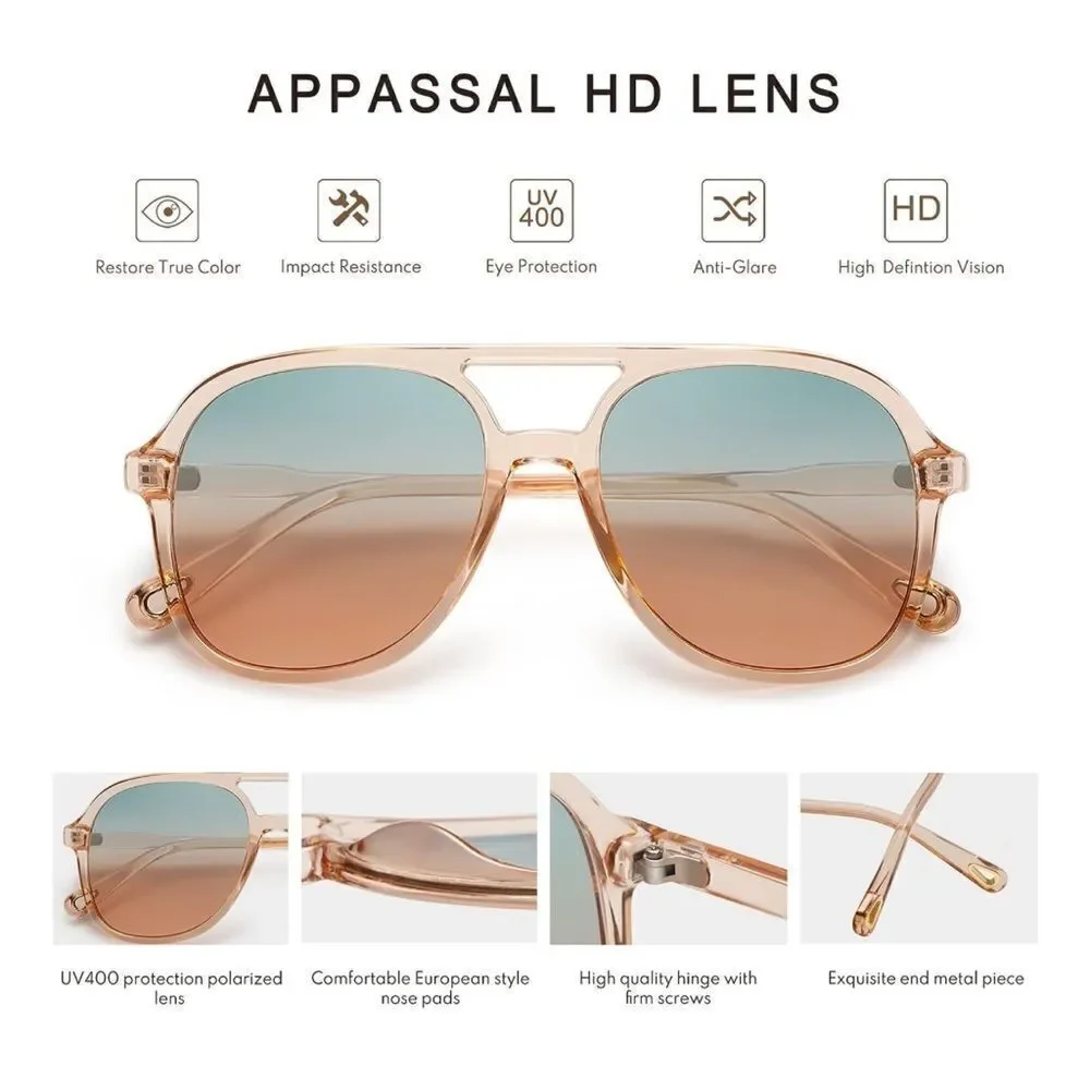 Sunglasses Women’s men’s Retro Polarized Vintage Double Bridge Square Sun.